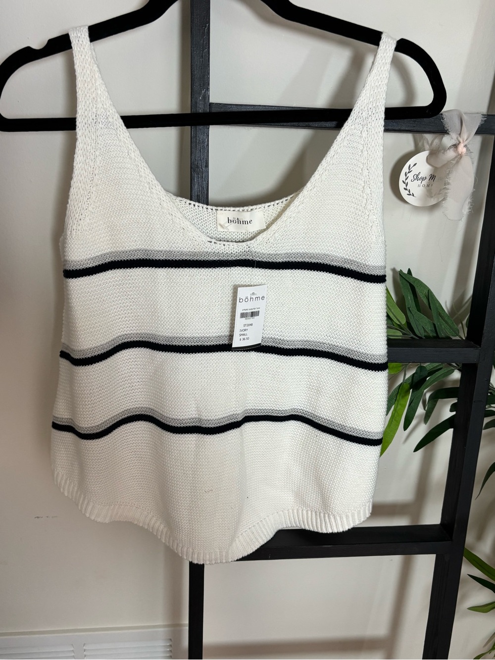 Bohme White & Black Striped Knit Tank Top